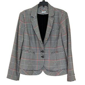 White House Black Market Women's Houndstooth Plaid Blazer Red Black Size 16